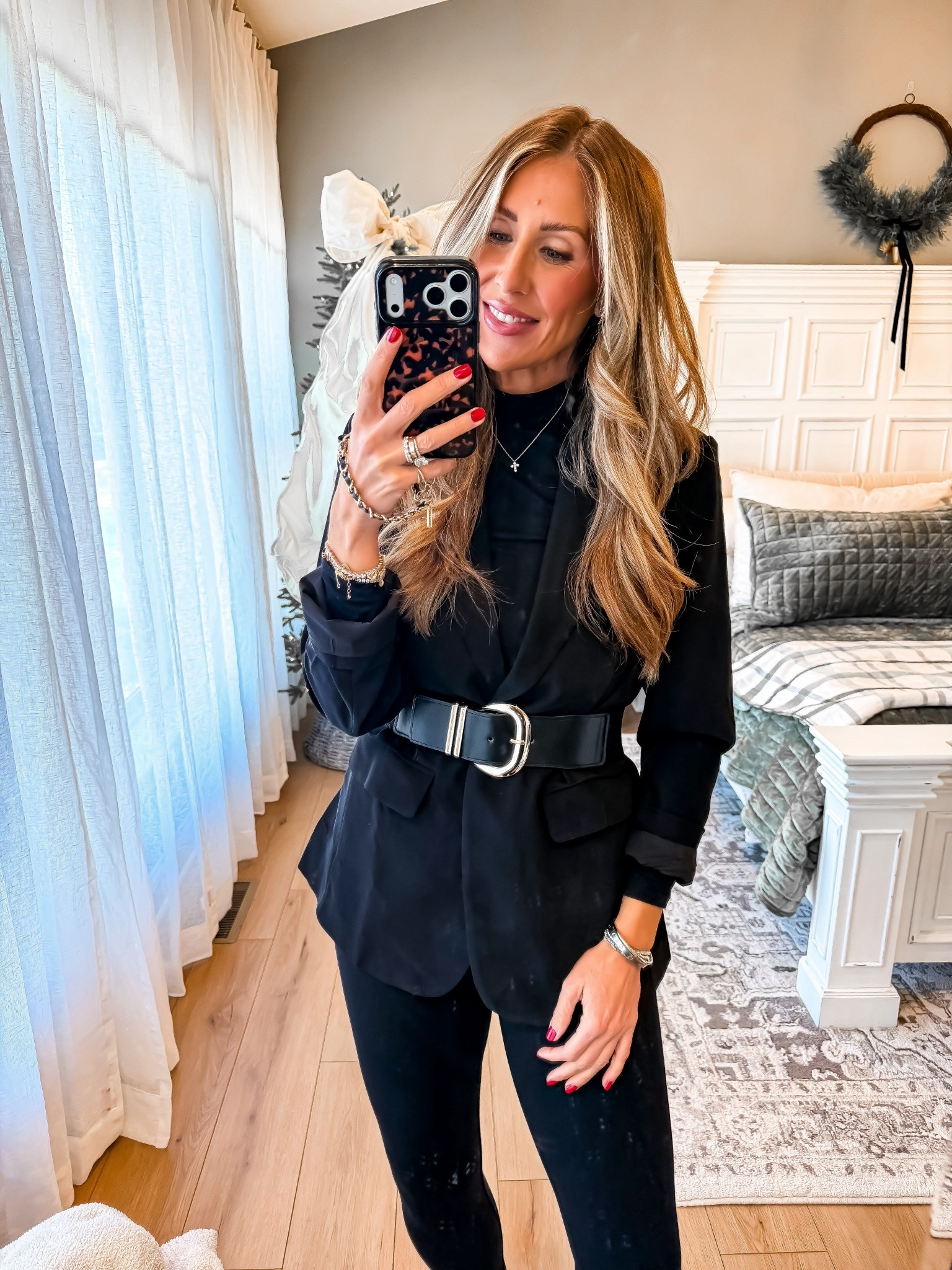 Size medium blazer and stirrup pants 

#LTKHoliday #LTKgrwm #LTKmomlife