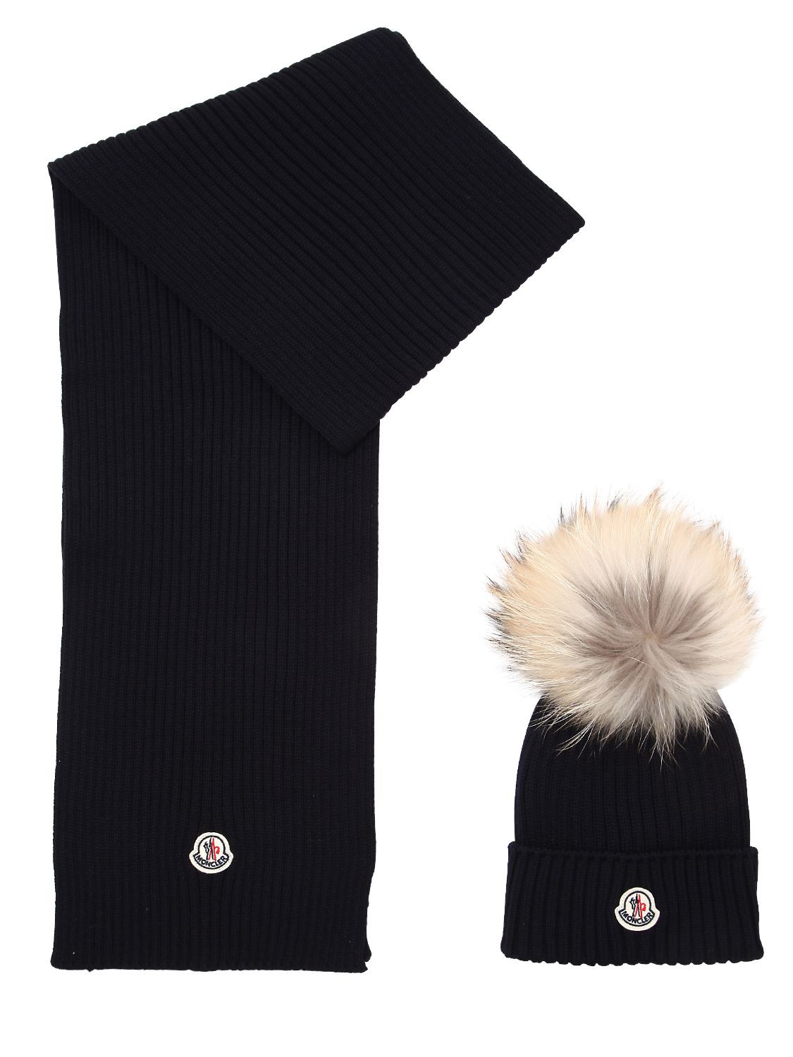 WOOL KNIT HAT & SCARF W/ FUR POMPOM | Luisaviaroma