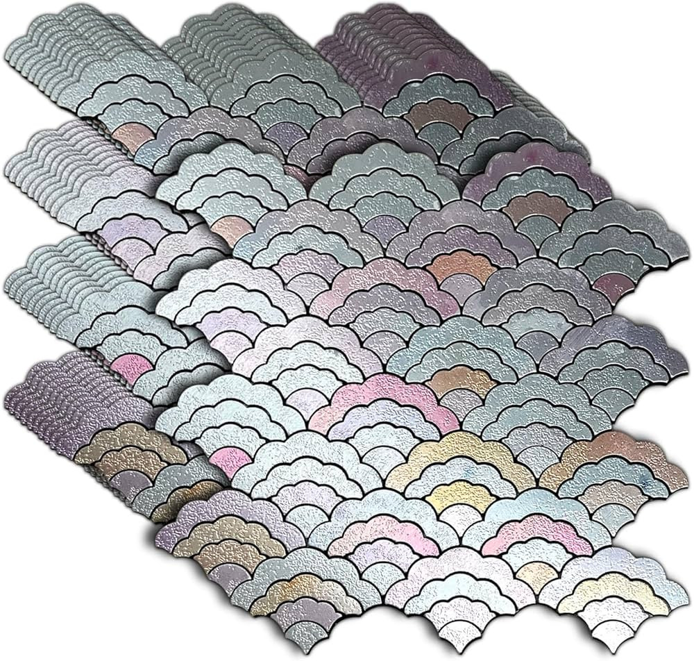 XUANINY 11-Sheet Peel and Stick Metal Backsplash Tiles, Self Adhesive Cloud-Shaped Aluminum Mosai... | Amazon (US)