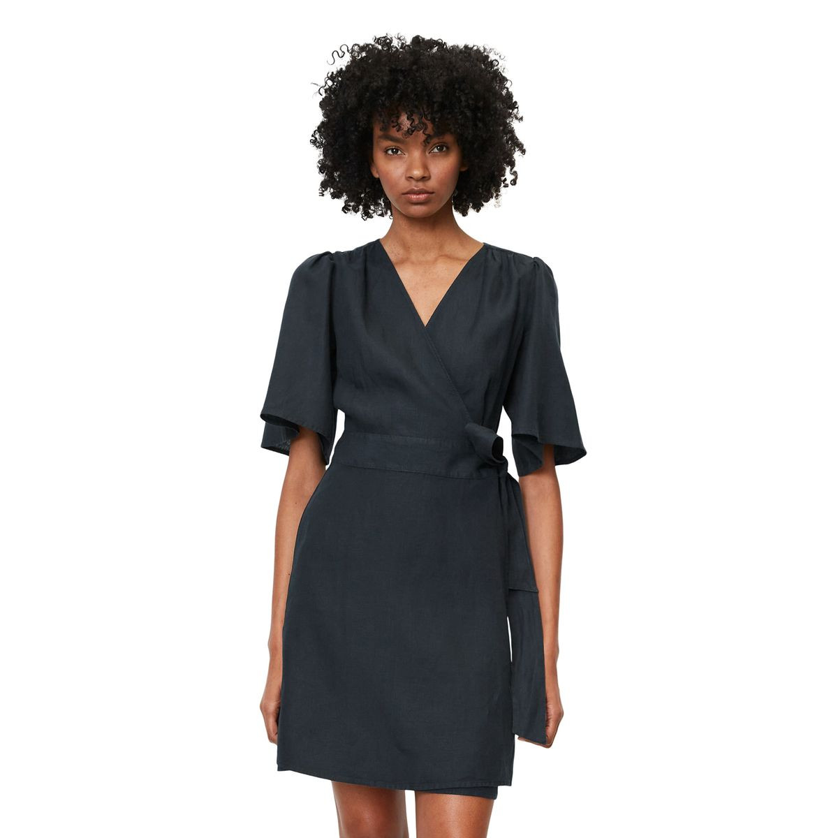 Robe portefeuille courte en lin manches à volants | La Redoute (FR)