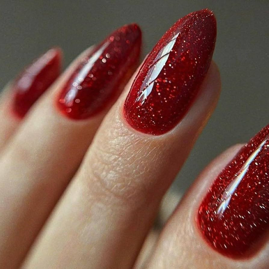 GLAMERMAID Golden Red Press on Nail Medium Almond, Christmas Handmade Glitter Glossy Jelly Soft G... | Amazon (US)