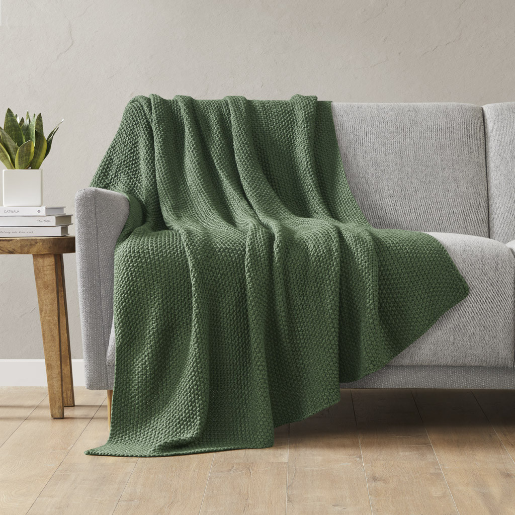 Bree Knit Throw In Green | 1stopbedrooms