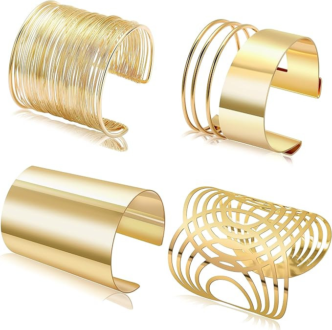 Gemtastic Gold Plated Cuff Bracelets for Women Chunky Bangle Bracelets Set | Amazon (US)