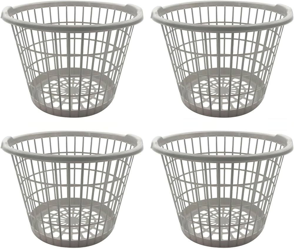 Evou Set of 4 Lightweight Plastic (Many Colors) 1 Bushel Round Laundry Baskets Hampers (Gray) | Amazon (US)