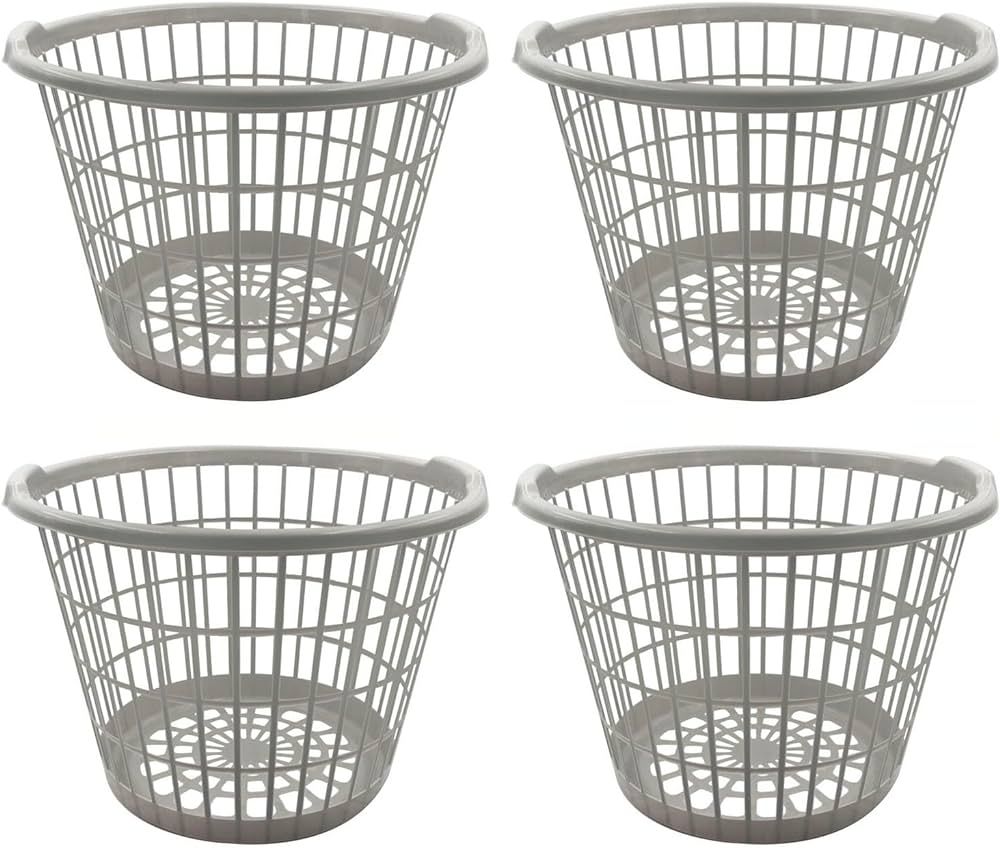 Evou Set of 4 Lightweight Plastic (Many Colors) 1 Bushel Round Laundry Baskets Hampers (Gray) | Amazon (US)