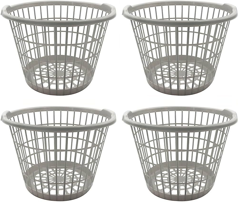 Evou Set of 4 Lightweight Plastic (Many Colors) 1 Bushel Round Laundry Baskets Hampers (Gray) | Amazon (US)