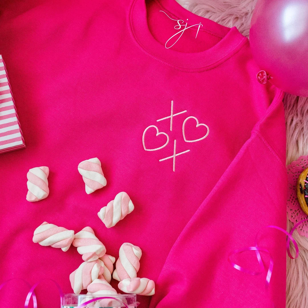 Embroidered XOXO Pink Hearts Valentine Galentine Custom Crewneck Sweatshirt | Etsy (US)