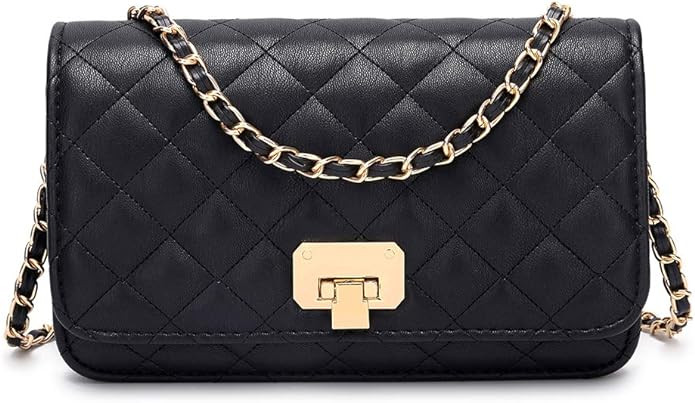 HAKSIM Women Black Quilted Purse Lattice Clutch Small Crossbody Shoulder Bag with Chain Strap Lea... | Amazon (US)