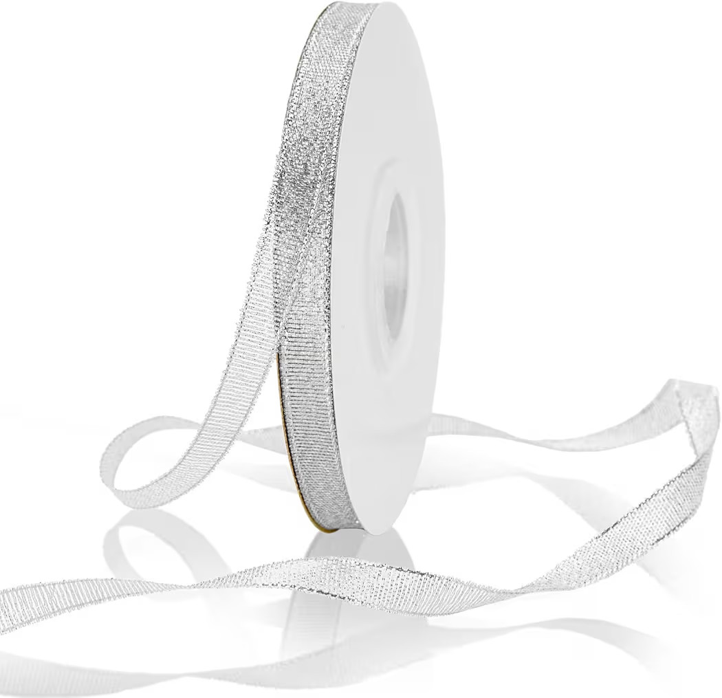 Silver Glitter Ribbon 3/8 Inch Thin Sparkly Fabric Ribbon 50 Yards Gift Ribbon Christmas Ribbon f... | Amazon (US)