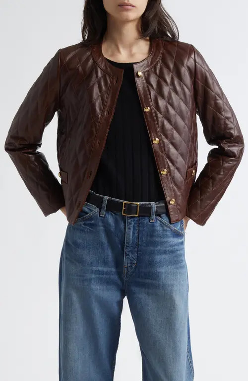 Nili Lotan Amy Quilted Leather Jacket in Bordeaux at Nordstrom, Size X-Large | Nordstrom