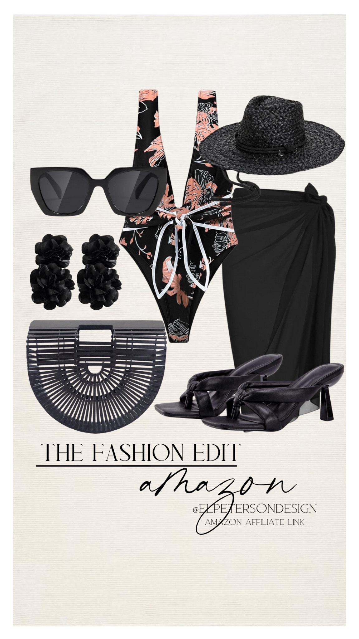 Sunglasses
Bathing suit
Sarong beach cover up
Sandals
Bamboo purse
Earrings 
Straw hat

#LTKstyletip