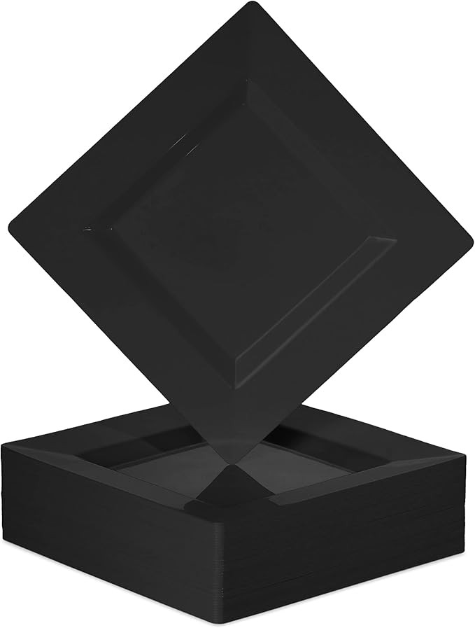 Plastic Disposable Square Dessert Plates | 50-Pack 6.5 inches Black Appetizer/Salad Square Plates... | Amazon (US)