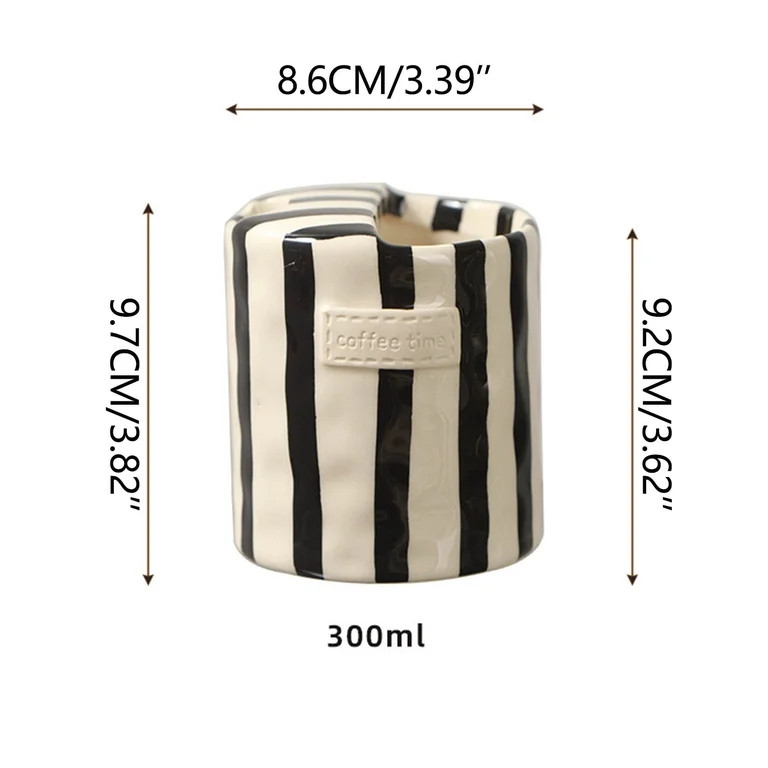 European Vintage 300ml Ceramic Coffee Cup, Underglaze Striped Mug for Home or Office Use, Elegant... | Walmart (US)
