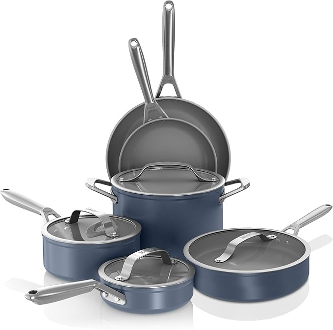 Ninja Ceramic Pro 10Piece Cookware Set, NonStick Pots & Pans Set with Glass Lids, Nontoxic, PTFE ... | Amazon (US)