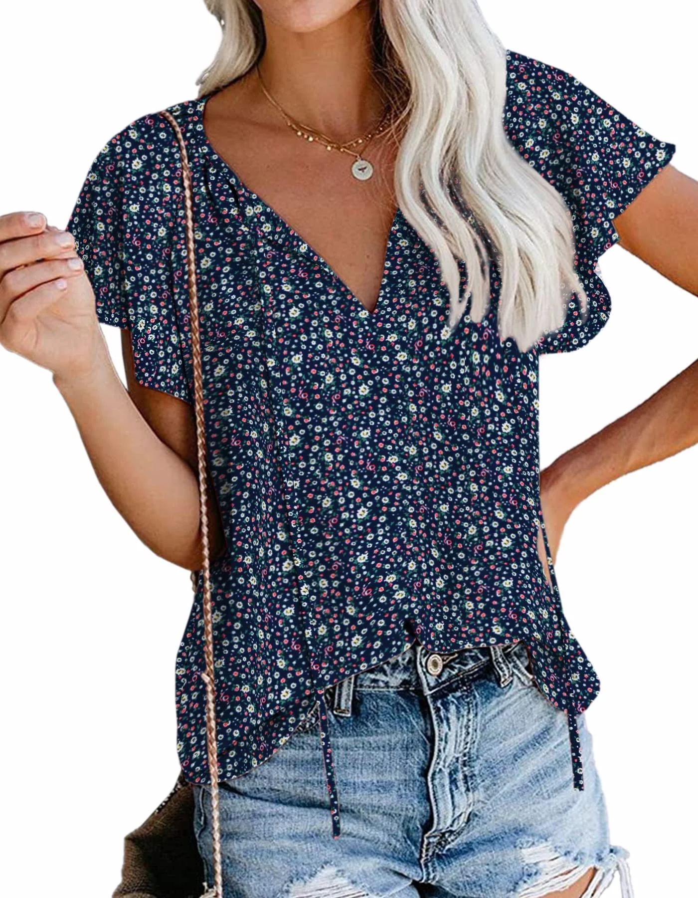 Fantaslook Blouses for Women Floral Boho Summer Tops V Neck Short Sleeve Shirts | Walmart (US)