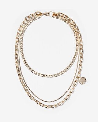 Layered Chain Coin Charm Necklace Women's Shiny Gold | Express