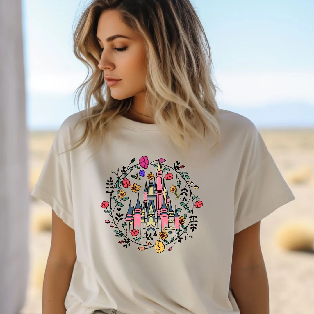 Magic Kingdom Castle Shirt, Princess Castle T-shirt, Magic Kingdom Floral Spring Sweatshirt, Magi... | Etsy (US)