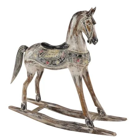 Millwood Pines Milliman Wooden Rocking with Ornamental Saddle Statue | Wayfair North America