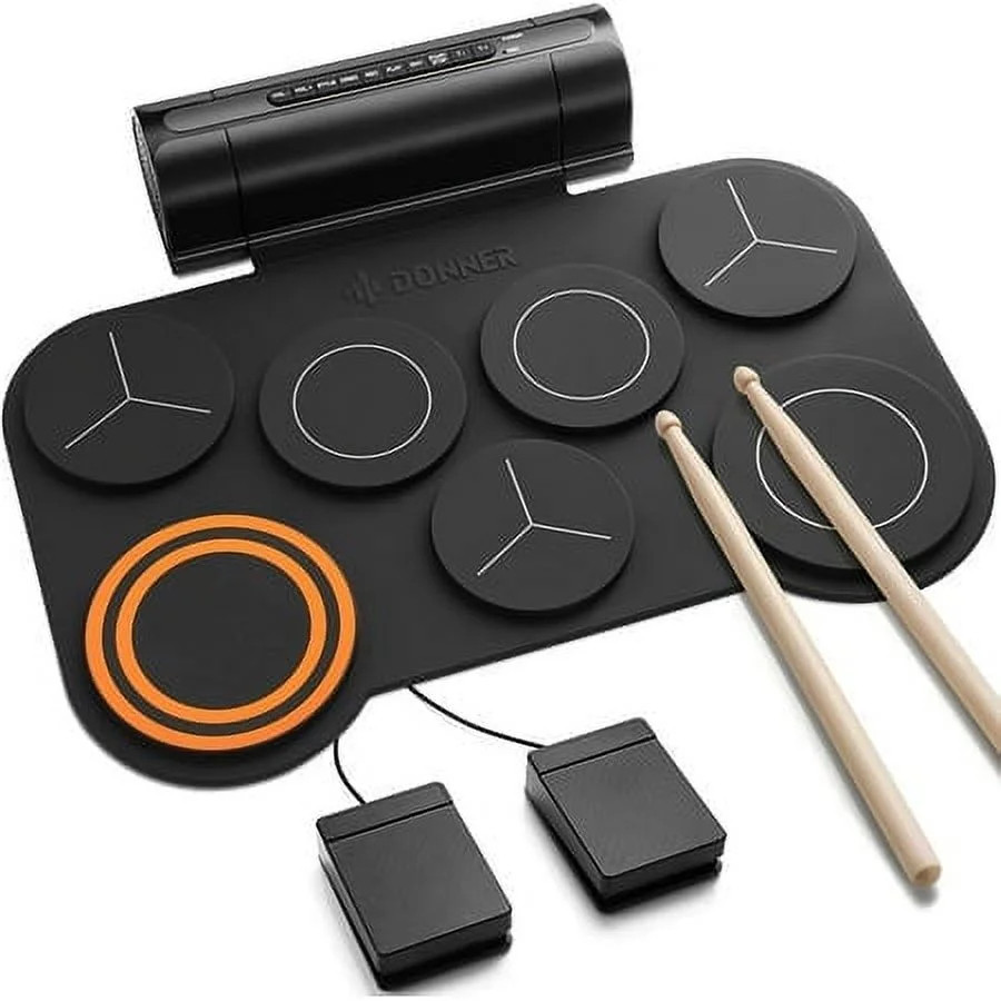 Donner Kids Electric Drum Set, 7 Pads 12 Demo Roll Up Quiet Drum Pad, Built-in Speaker, Toys Gift | Walmart (US)
