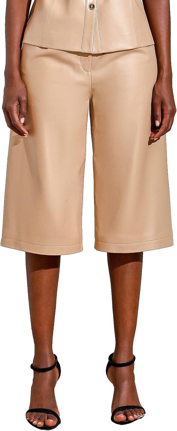 Women’s Leather Shorts High Waisted Wide Leg Casual Bermuda Shorts Black SmartUniverseWear | Amazon (US)