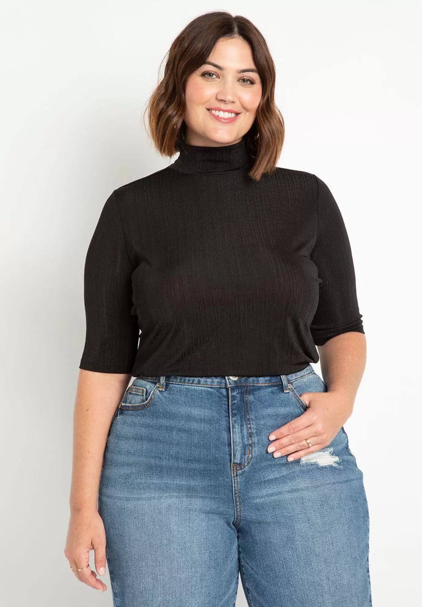 Elbow Sleeve Mock Neck Top | Eloquii