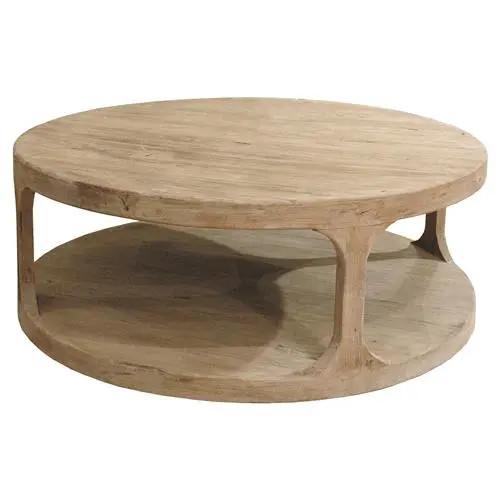 Sian Pine Wood Rustic Round Coffee Table | Kathy Kuo Home