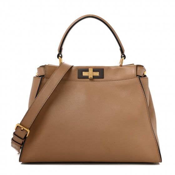 FENDI Silk Calfskin Medium Peekaboo Iconic Satchel Beige | FASHIONPHILE (US)