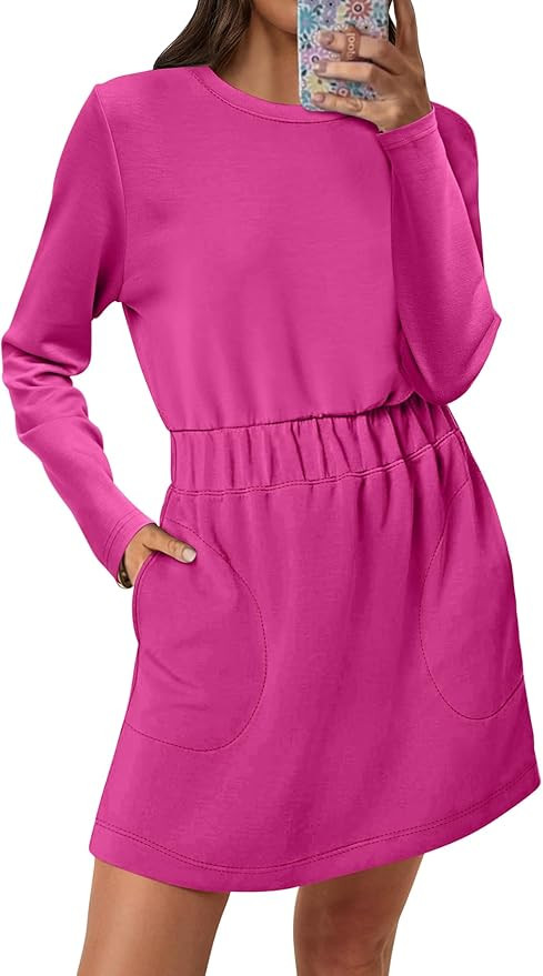 ANRABESS Womens Long Sleeve Dress 2025 Fall Casual Elastic Waist Short Mini T Shirt Dresses with ... | Amazon (US)