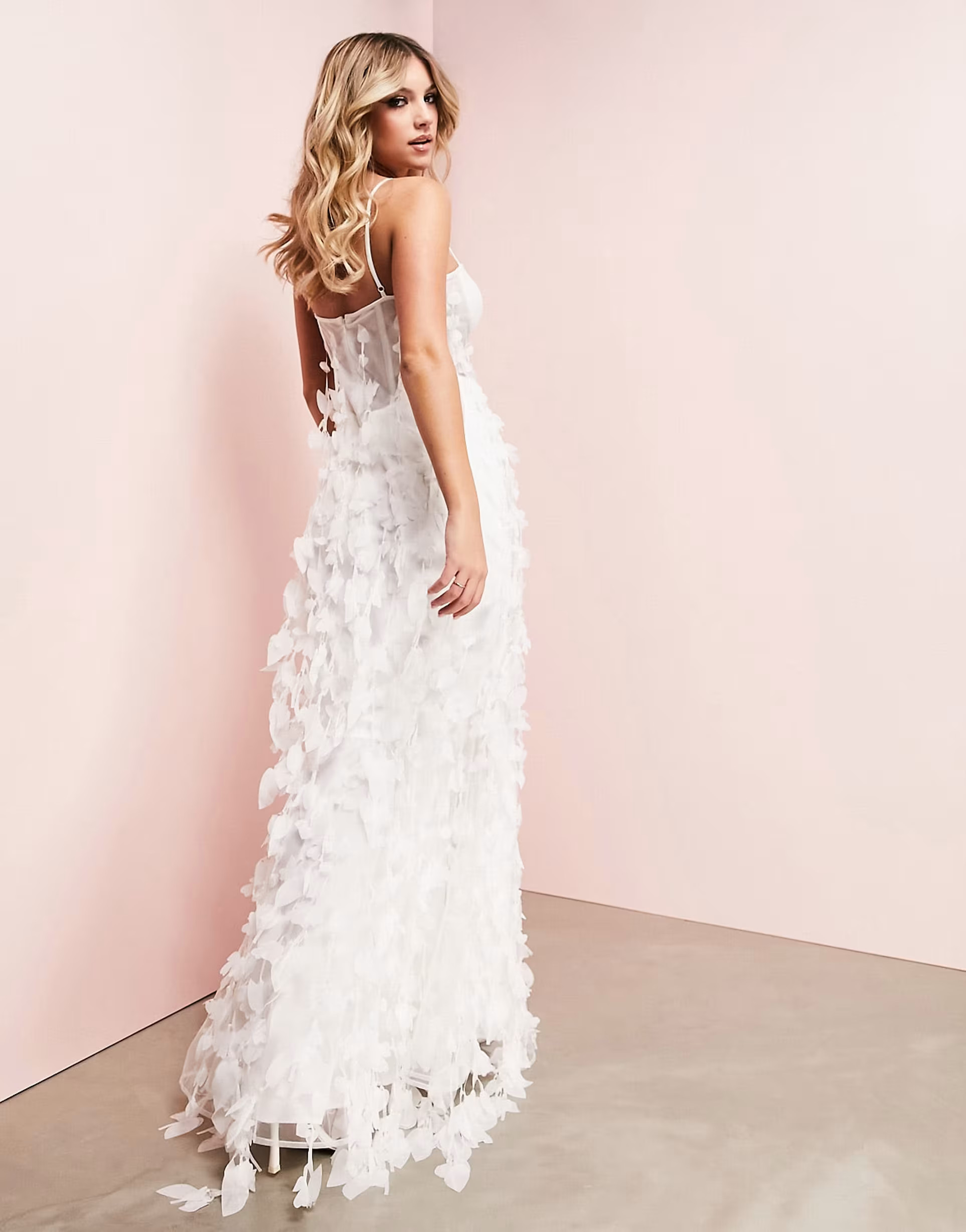 ASOS LUXE Wedding 3D fringe cupped fishtail maxi dress in white | ASOS (Global)