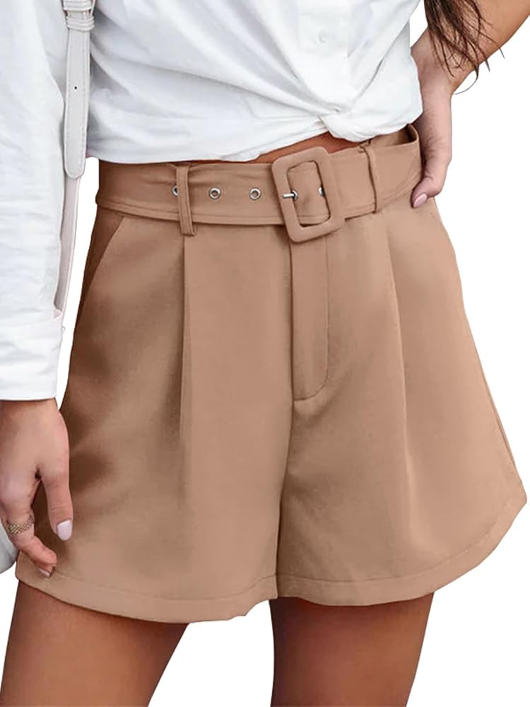 NIMIN High Waisted Belted Shorts for Women Summer Casual Office Work Shorts with Pockets 2023 | Amazon (US)