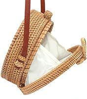 Happy Lily Women Handwoven Round Rattan Bag, Round Woven Straw Bag, Round Purse, Circle Tropical Bea | Amazon (US)