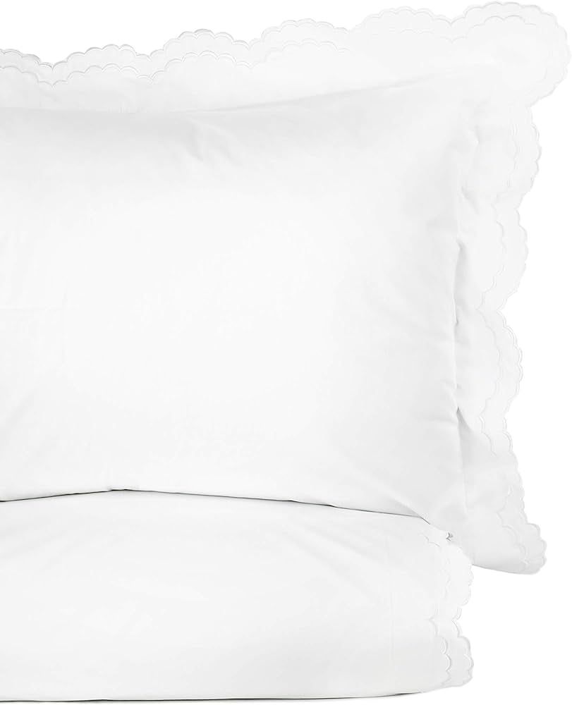 Melange Home Percale Cotton Double Scalloped Embroidered KG, King Duvet Set, White on White | Amazon (US)