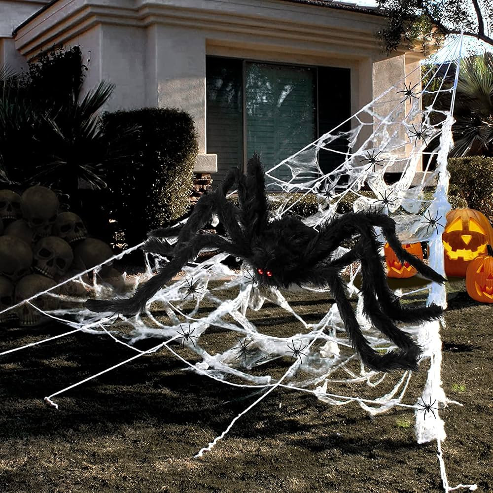 Halloween Decorations - 295" Halloween Spider Web Decorations Outdoor + 59" Giant Fake Spider wit... | Amazon (US)