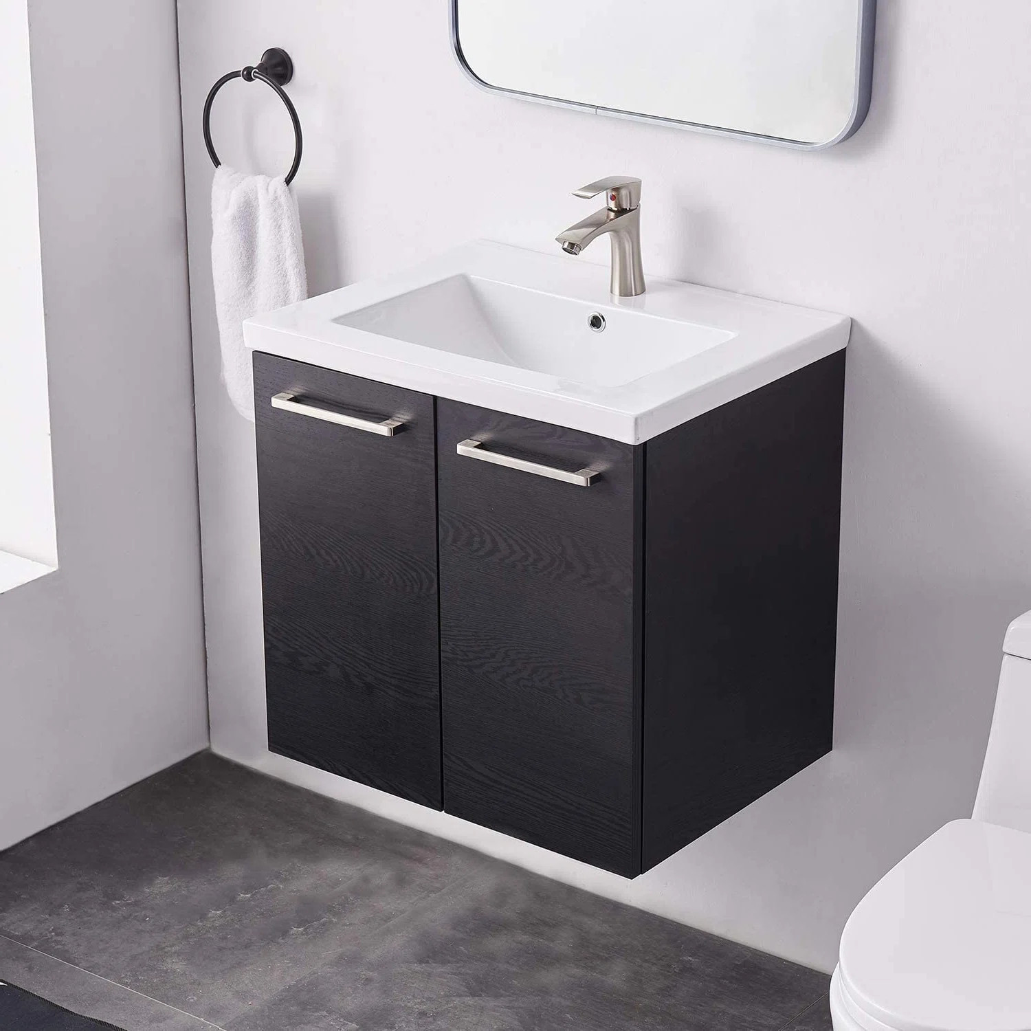 Nananne 24'' Black Farmhouse Wall Mounted 2-Doors Single Bathroom Vanity Set | Wayfair North America