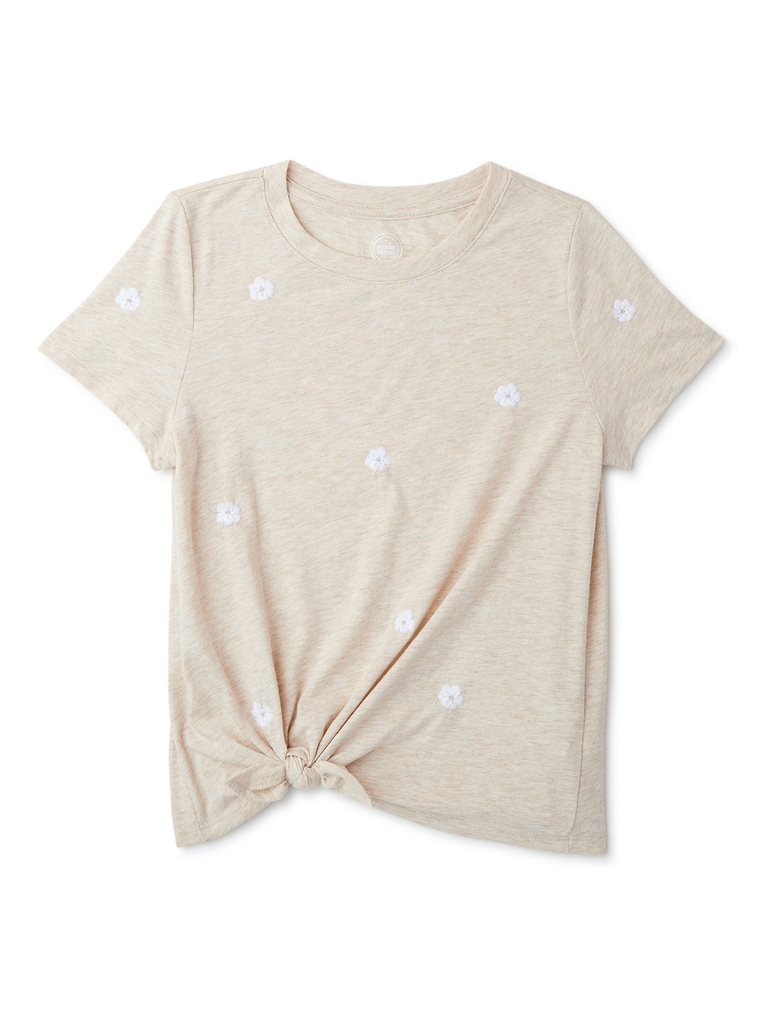 Wonder Nation Girls’ Embroidered T- Shirt with Side Tie, Sizes 4-18 & Plus | Walmart (US)