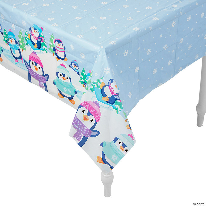 54" x 108" Winter Penguin Party Rectangle Disposable Plastic Tablecloth | Oriental Trading Company