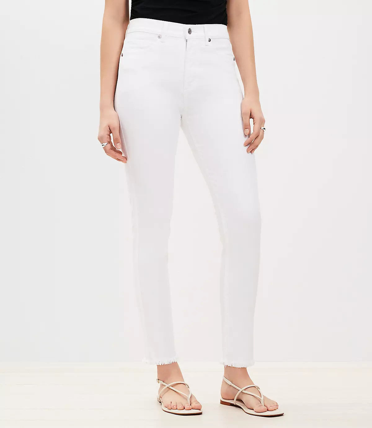 Frayed High Rise Skinny Jeans in White | LOFT