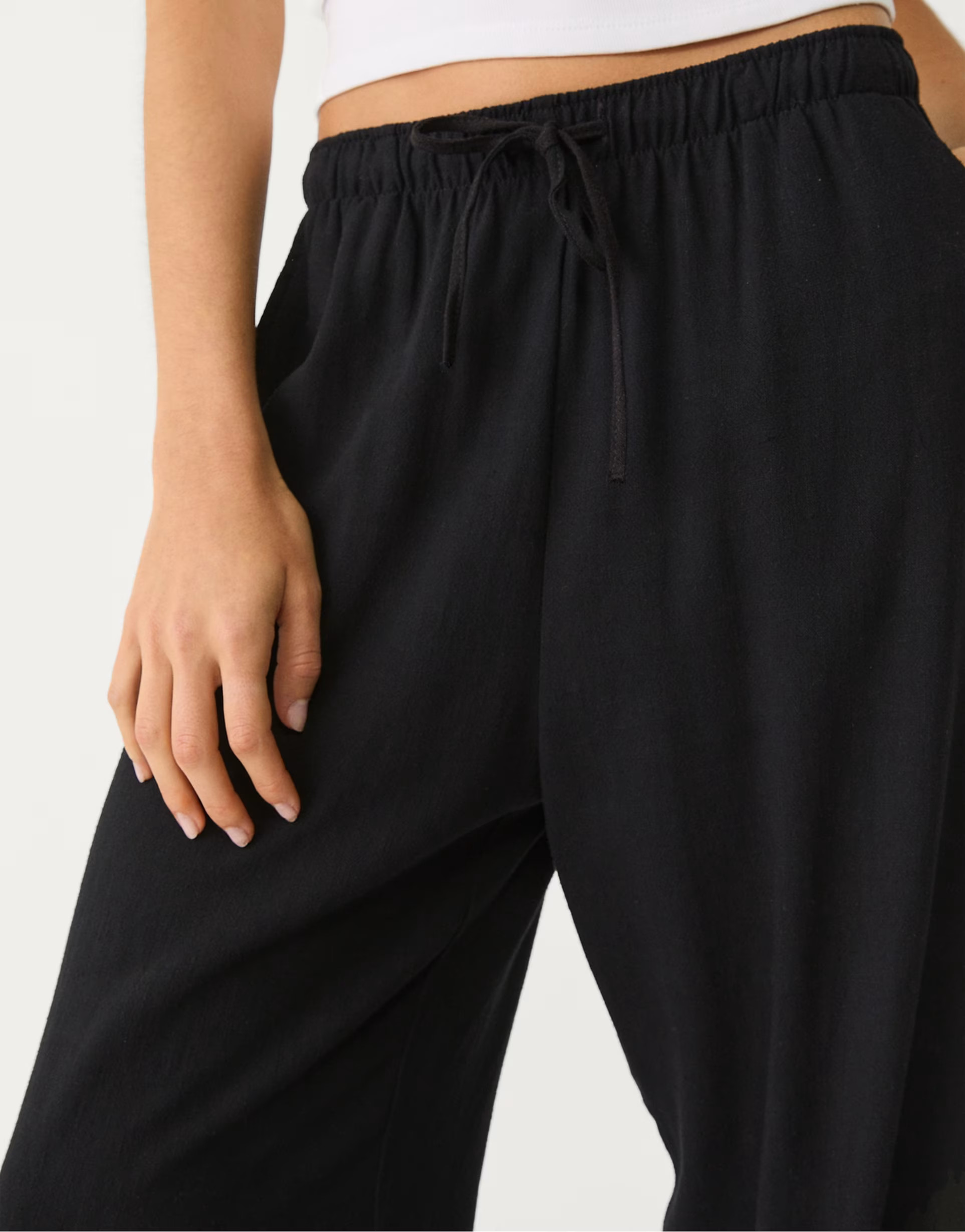 Stradivarius linen blend trousers in black | ASOS (Global)