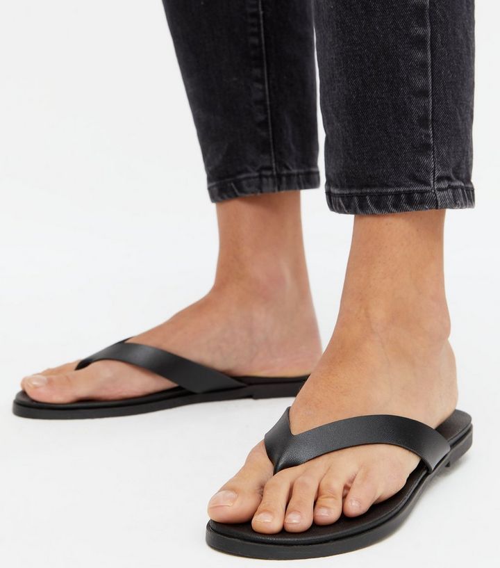 Black Leather-Look Footbed Flip Flops
						
						Add to Saved Items
						Remove from Saved Ite... | New Look (UK)