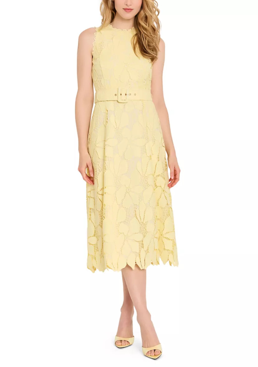 Women's Sleeveless Lace Belted Midi Dress | Belk