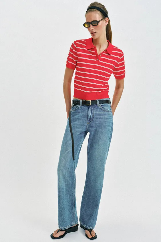 Short sleeve polo collar top with front button fastening. | Zara UK