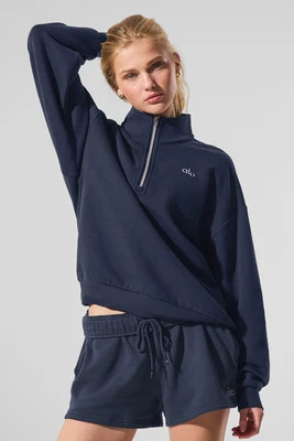 Alo Yoga� | Accolade 1/4 Zip Pullover Top in Navy Blue, Size: Large | Alo Yoga