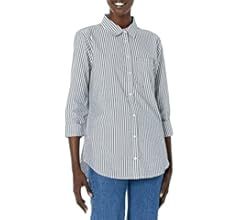 Amazon.com: Amazon Essentials Women's Classic-Fit Long-Sleeve Button-Down Poplin Shirt, White, Me... | Amazon (US)