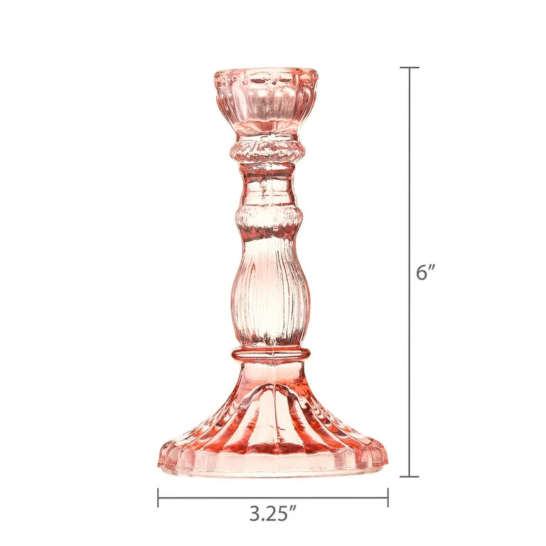 Glass Taper Candle Holder, Pink, 6", Valentine's Day by Way To Celebrate | Walmart (US)