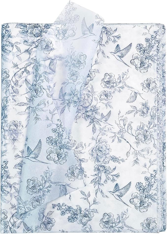 120 Sheets Blue Floral Tissue Paper for Gift Bags, 20" x 14" Chinoiserie Wrapping Tissue Paper fo... | Amazon (US)