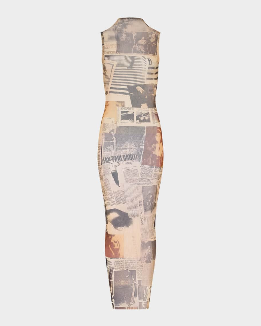 Jean Paul Gaultier Newspaper-Print Mesh High-Neck Sleeveless Maxi Dress | Neiman Marcus