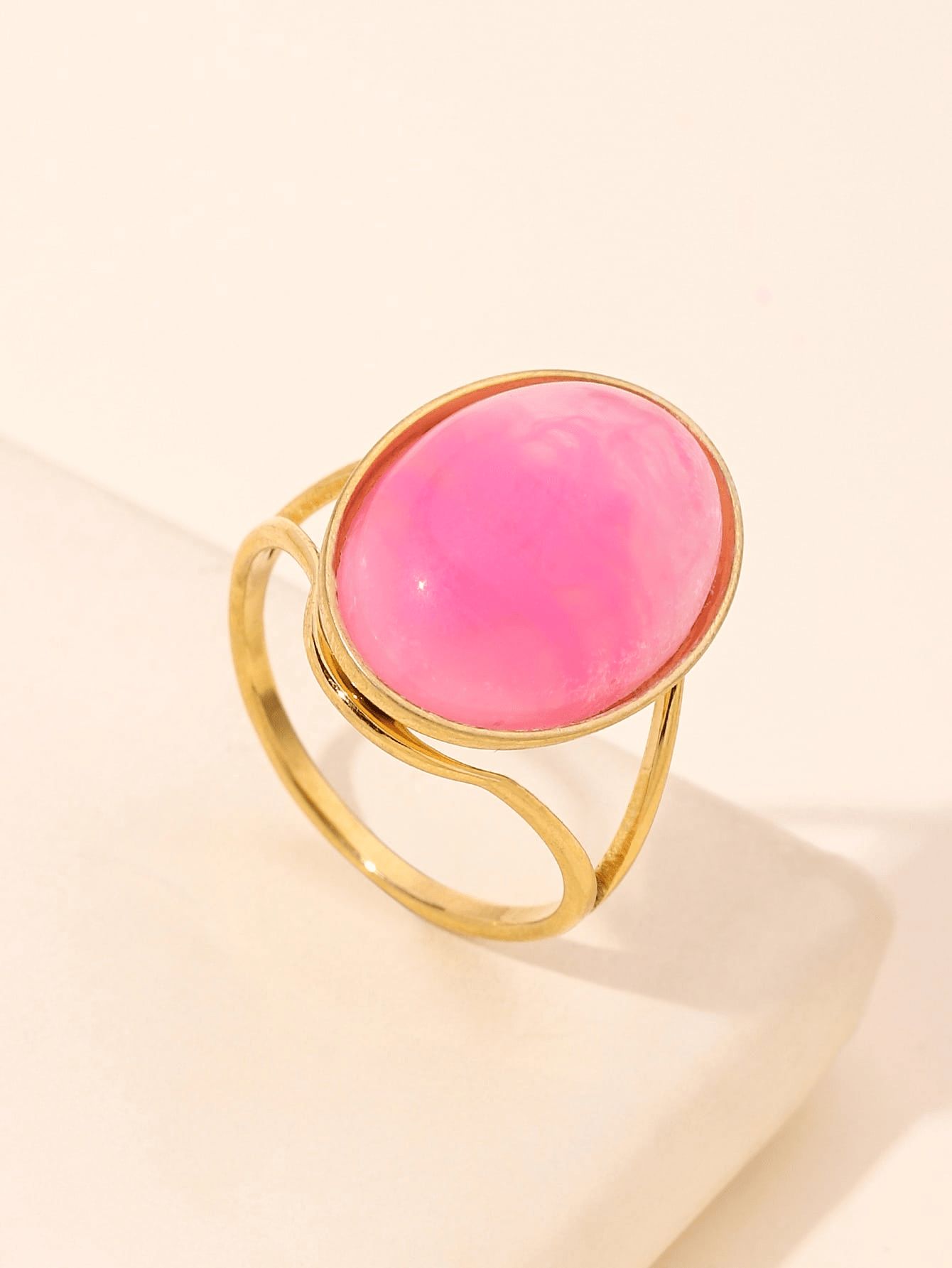 1pc Pink Gemstone Stainless Steel Fashionable Exaggerated Women's Decorative Ring | SHEIN