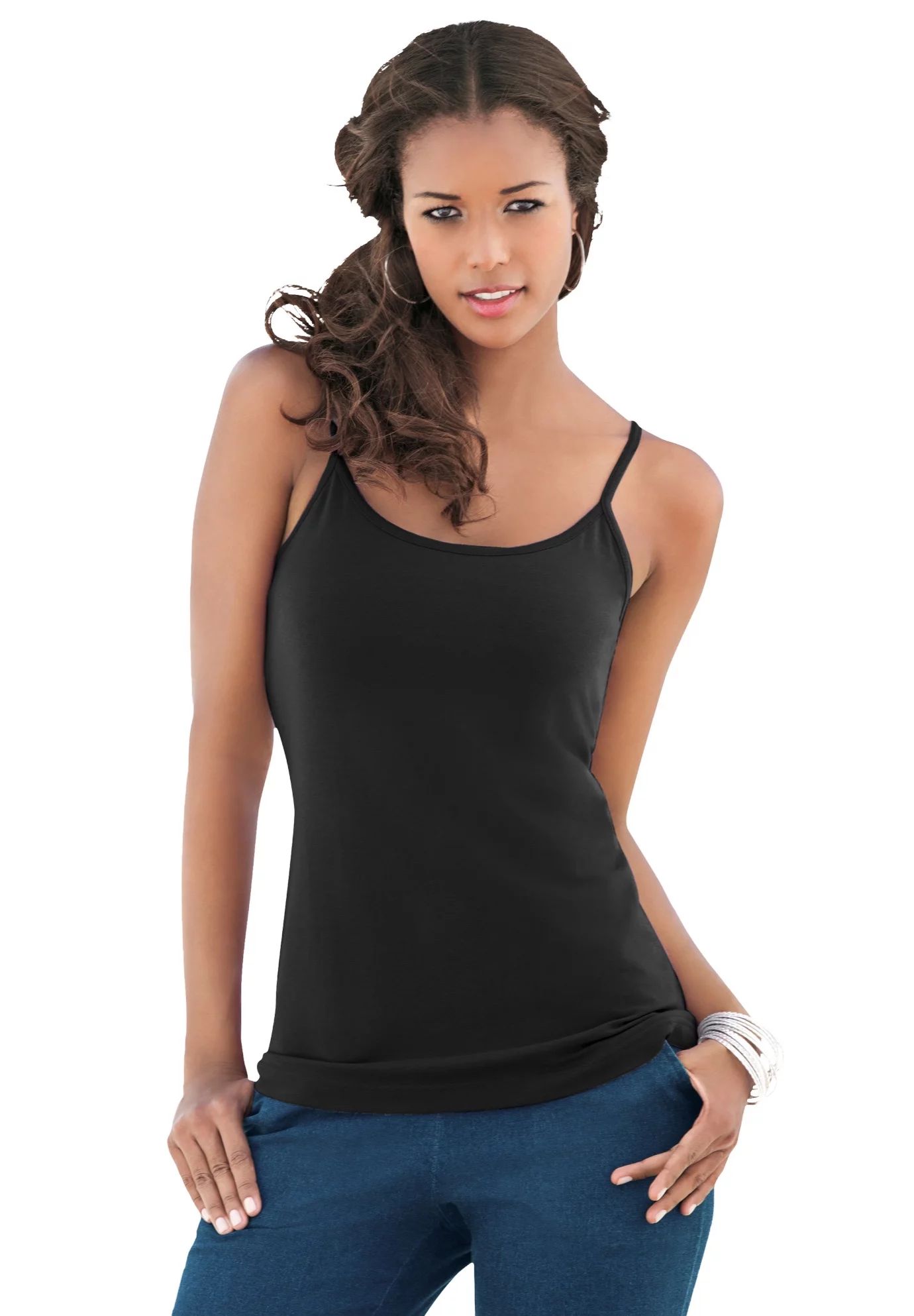 Roaman's Women's Plus Size Bra Cami With Adjustable Straps Stretch Tank Top Built In Bra Camisole... | Walmart (US)