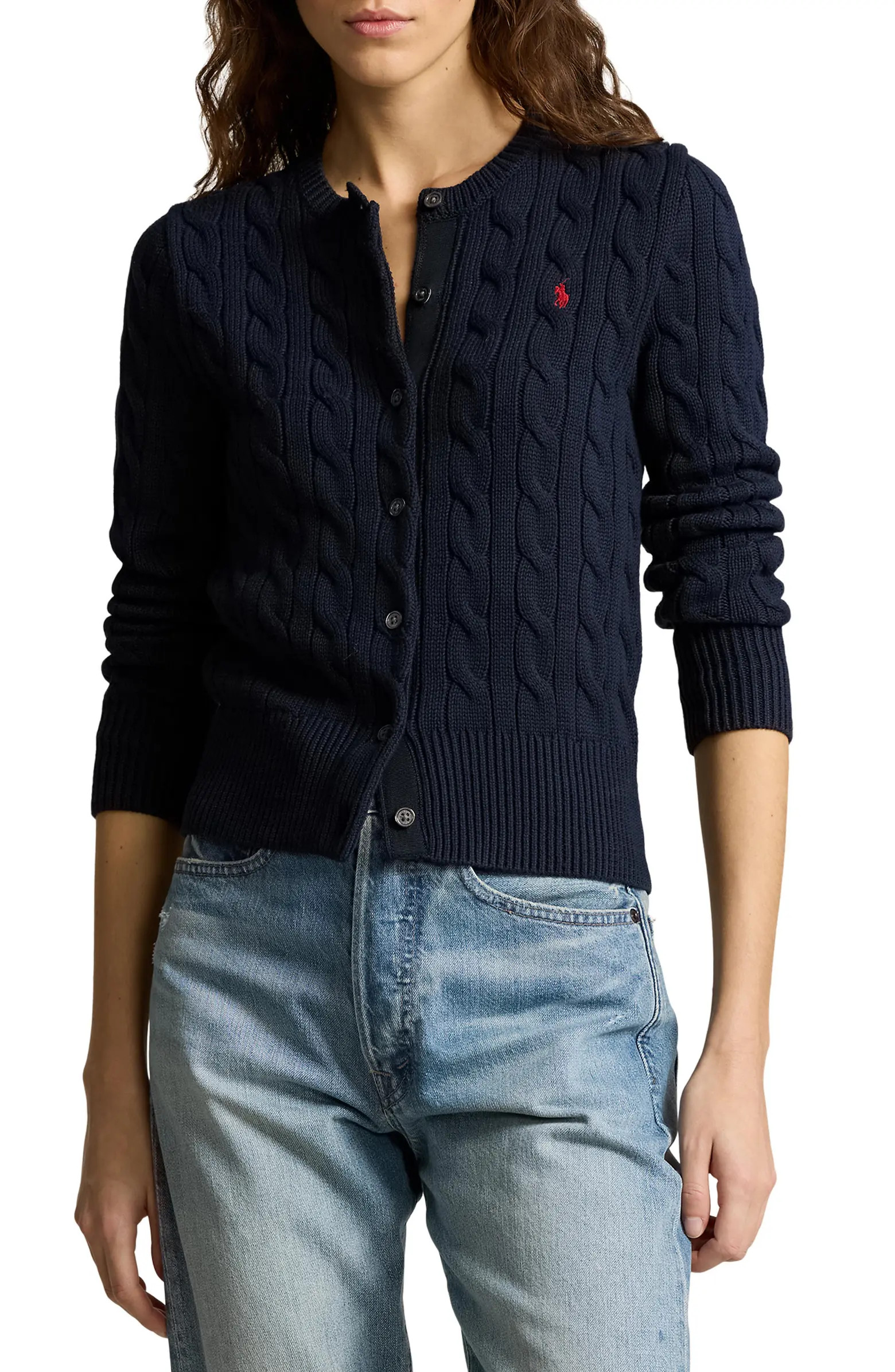Cable Knit Cotton Crewneck Cardigan | Nordstrom