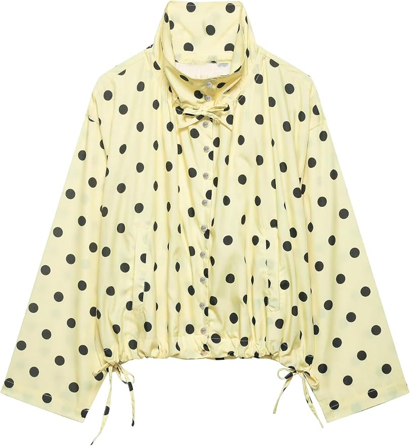 Womens Polka Dot Button Down Jacket Stand Collar Cropped Coat Trendy Fall Spring Jacket with Pock... | Amazon (US)
